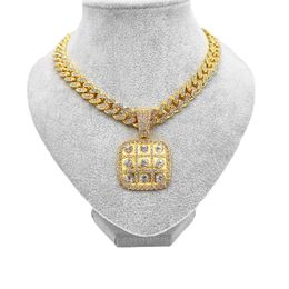 Collier carré simple neuf gros diamants pendentifs 13mm chaîne cubaine collier Hip Hop