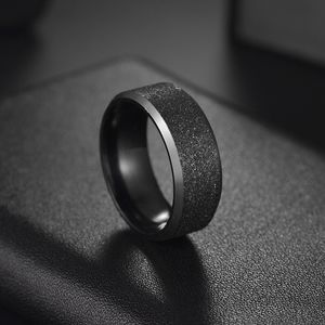 Bagues simples en acier inoxydable givré pour hommes et femmes, bague de fiançailles de mariage polie noire de haute qualité, bijoux cadeaux