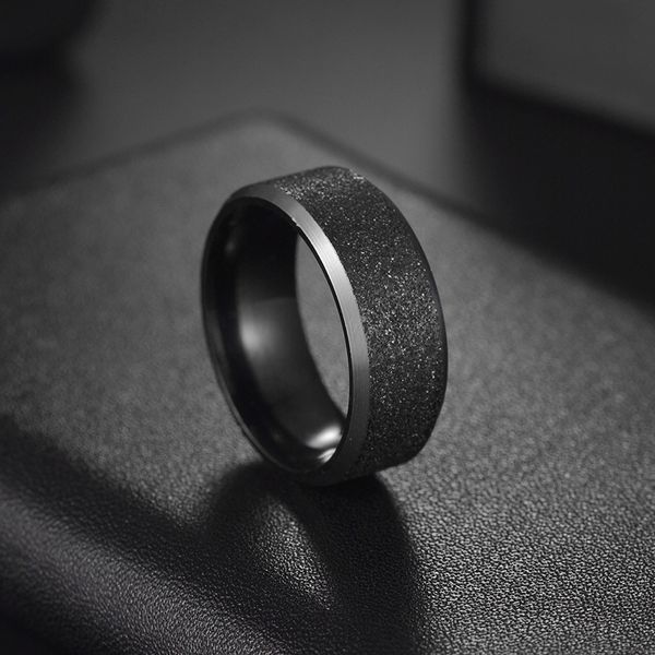 Anillos de dedo esmerilados de acero inoxidable simples para hombres y mujeres, anillo de compromiso de boda pulido negro de alta calidad, regalos de joyería