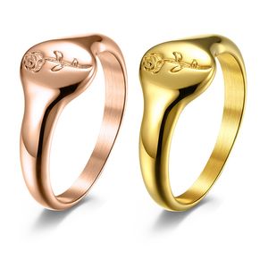 Anillo de dedo con patrón de rosa chapado en oro de 18 quilates de acero inoxidable simple Anillo de cola de alto pulido de acero de titanio para mujer joyería de moda