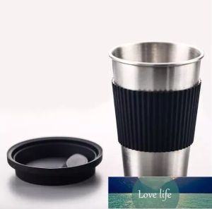 Tazas de café simples de acero inoxidable Tazas para beber portátiles con tapas de silicona Taza de coque de agua de viaje Vaso de vino Taza recta Botella de agua
