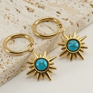 Bague d'oreille simple en acier inoxydable et diamant pour femmes, mode européenne et américaine, or 18 carats, titane et acier, boucles d'oreilles géométriques turquoise pour femmes