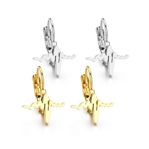 Boucles d'oreilles simples en acier inoxydable coeur battement Piercing oreille créoles pour femmes classique couleur or cercles oreille manchette boucles d'oreilles bijoux Boho