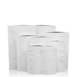 Simple Stand Up Blanc Kraft Papier Sac En Aluminium Papier D'emballage Poche Alimentaire Thé Snack Odeur Preuve Sacs Refermables