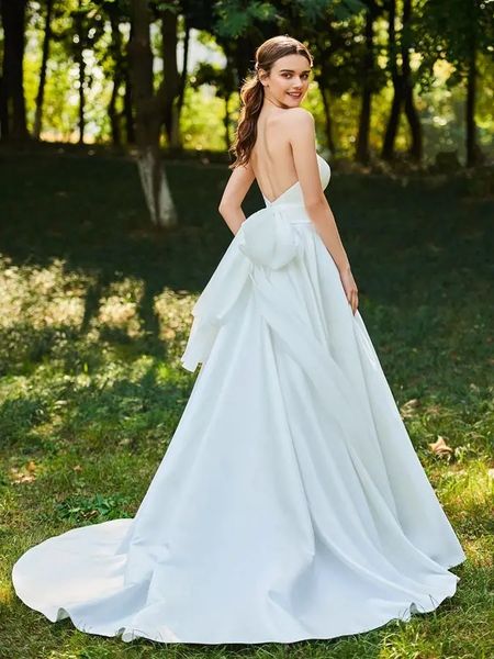 Robe de mariée trapèze Simple, sans bretelles, avec nœud papillon, dos nu, style Boho, robes de soirée de mariée, nouvelle collection 2024