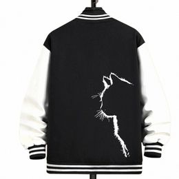 Simple Strokes Of Cat Veste pour hommes et femmes Harajuku Casual Street Baseball Uniforme Fi Manteaux amples Veste chaude pour hommes t0gh #