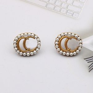 Simple Stud 18K Plaqué Or 925 Argent Marque De Luxe Designers G Lettres Géométrique Mode Femmes Ronde Cristal Strass Perle Boucle D'oreille Mariée De Mariage Partie Jewerlry