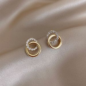 Simple Stud Double Circle Gold Color Metal crystal Drop Earrings For Women Fashion Small Pendientes Jewelry Best Friend Gifts