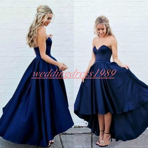 Estilo simple Alto Bajo Vestidos de baile Satén 2019 Cariño Sin mangas Juniors Fiesta formal africana Vestidos de noche Ropa de invitados Robe De Soiree