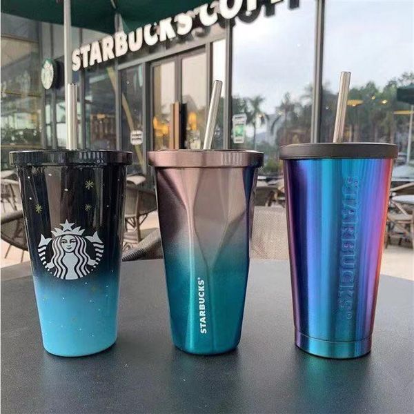 Style simple Starbucks paille tasse en acier inoxydable métal gaufré tasse à café Portable Couple tasse pratique avec emballage Box255R