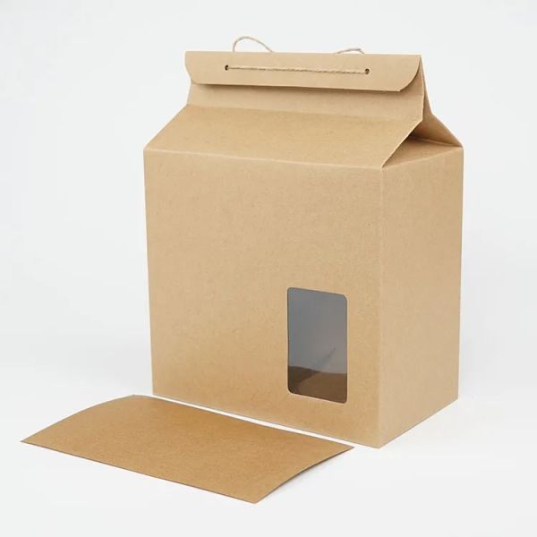 Caja de embalaje de té Simple, envoltura de regalo, cartón, bolsa de papel Kraft, comida doblada, nueces, almacenamiento de alimentos, embalaje de pie