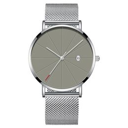 Reloj no impermeable para hombre con cinturón de malla y calendario de línea de medidor de temperamento simple