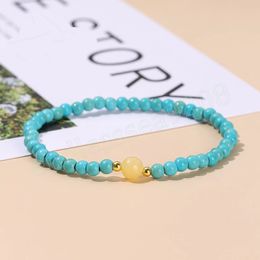 Simple mince 4mm bleu Turquoise perle Bracelets femmes mode chanceux lumière jaune Jade corde élastique Reiki Yoga énergie bijoux