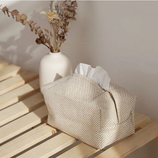 Boîte de tissus simple en jute naturelle Coton et lin en tissu en tissu avec une boîte en papier d'aspiration Sac de rangement de rangement table de salon