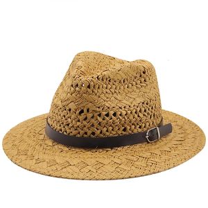 Eenvoudige topkwaliteit man Stro Sun Hat brim Strand opvouwbare pet Big Bone Men Plus Size Summer Women Fedora Hat 240327