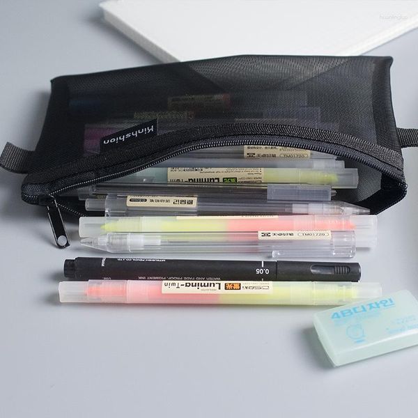 Simple Transparent Mesh Pencil Case Office Student Cases Nylon School Supplies Pen Box