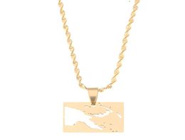 Eenvoudige trendy roestvrijstalen papoea -Nieuw -Guinea -kaart hanger kettingen gouden kleur sieraden kaarten cadeau8817594