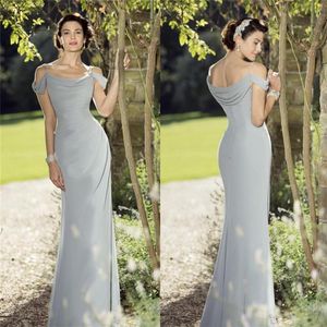 Simple Vraie Mère De Mariée Robes De Mariée Perles Spaghetti Longueur De Plancher En Mousseline De Soie Mères Robe Sans Manches Robes De Soirée233p