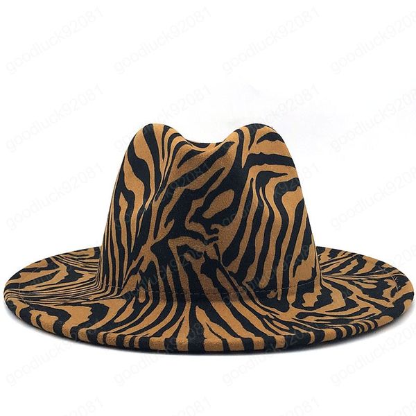 Chapeaux Fedora de Jazz en feutre de laine à bord plat, unisexe, Simple, motif zèbre, bande en cuir, décor, Trilby Panama, chapeaux formels, vente en gros