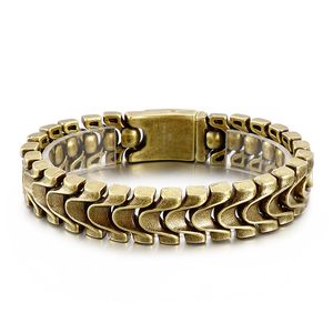 Simple Vintage Or Dragon Os Lien Chaîne Bracelet Bracelet En Acier Inoxydable Bijoux Pour Hommes Femmes 16mm 8.5 Pouce 97g Poids