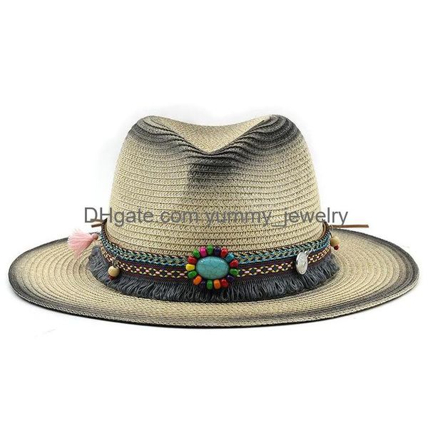 Simple Vintage Panama Chapeau Hommes St Fedora Mâle Soleil Femmes Été Plage Style Britannique Chapeau Jazz Trilby Cap Sombrero Drop Livraison Dh0Ze