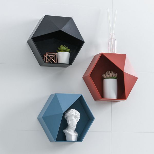 Boîte de rangement murale Simple combinaison créative support de rangement suspendu salon chambre bibliothèque hexagonale géométrique supports de support