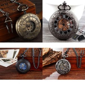 Relojes simples de la cubierta de doble cara Men mecánicos Huecar Hutepunk Skeleton Viento de viento vintage Vista de bolsillo Vista de reloj Masino 231207