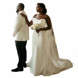 Mariage simple Dr Blanc Satin Sirène / Trompette Robes élégantes pour femmes 2023 Mariée de l'épaule Robe de mariée africaine g1Fu #