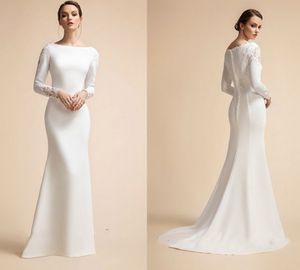 Robe De mariée Simple pour Mariage civil, avec manches, élégante, col bateau, 2022