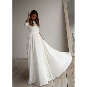 Eenvoudige trouwjurk lange mouwen een lijn crêpe boothals elegante bruidsjurken met zakken plus size robe de mariee 0509