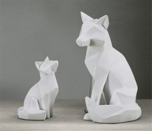 Eenvoudige kunst en ambachten witte abstracte geometrische vos beeldhouwkunst ornamenten moderne woningdecoraties dierenbeelden