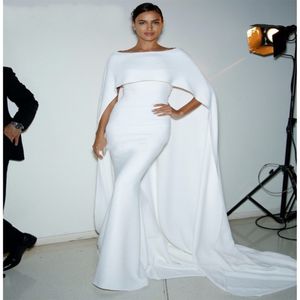 Eenvoudige witte avondjurken Lang 2019 met cape schep nek op maat gemaakte formele jurken Zuid -Afrikaanse elegante gewaad de soiree 320D