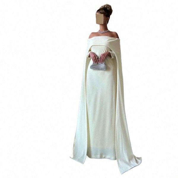 Simple blanc hors de l'épaule sirène soirée formelle Dres Chiff longueur au sol sirène haut de gamme Dubaï arabe personnalisé robes de bal U0WJ #