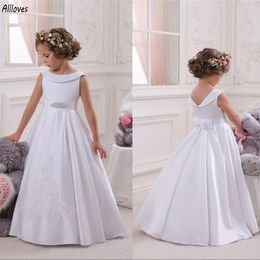 Robes de fille de fleur en dentelle de satin blanc simples pour mariage demoiselle d'honneur junior enfants soirée fête d'anniversaire robe de princesse enfant en bas âge première communion vêtements de cérémonie CL3142