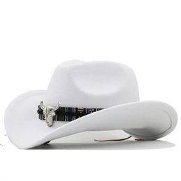 Sombrero de vaquero occidental para hombre y mujer, Blanco simple, para caballero, señora, Jazz, vaquera, con campana de cuero, sombrero de iglesia, gorras 240124