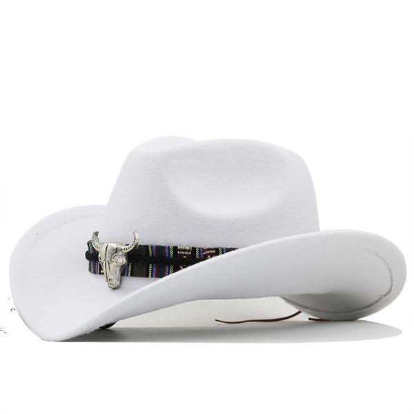 Chapeau de Cowboy occidental pour hommes et femmes, blanc Simple, pour Gentleman, Jazz Cowgirl avec Cloche en cuir, casquettes Sombrero d'église, 220813