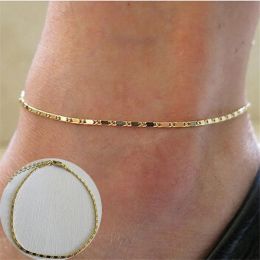 Bracelets de cheville simples pour femmes, chaîne en or 14 carats, décontracté/sportif, bijoux