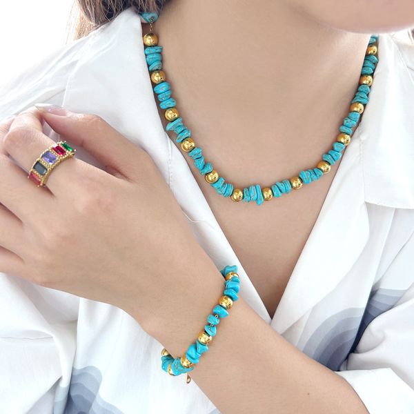 Ensemble de colliers simples pour femmes, bijoux populaires d'amazon, collier turquoise brut, bracelet, à la mode, polyvalent, populaire,