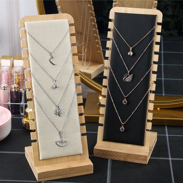 Présentoir détachable de collier de support de stockage de bijoux en bois simple dans plusieurs couleurs