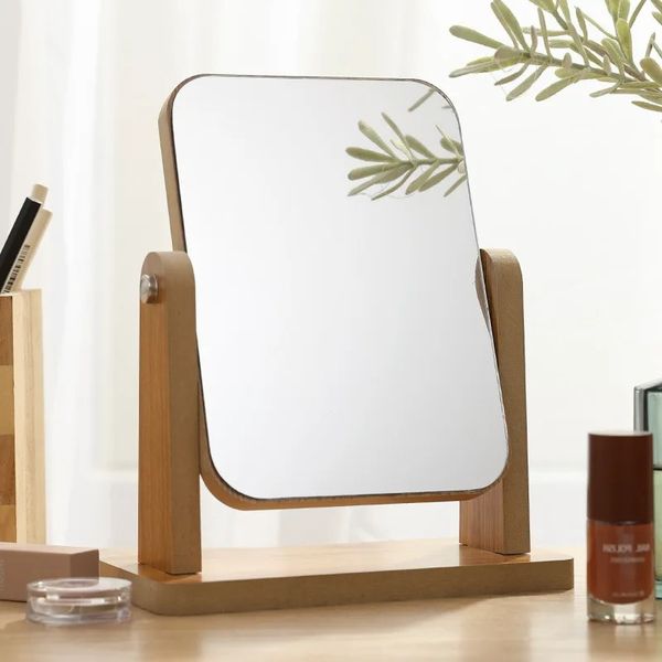 Miroir de maquillage en bois Simple, miroir de bureau rotatif, dortoir d'étudiants, miroir de vanité de bureau, Portable, pliable, à la mode, pour la maison