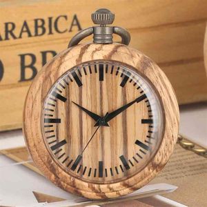 Simple montre de poche en bois chaîne rétro bois cadran rond analogique 12 heures affichage Quartz montre de poche Art Collections pour hommes2612