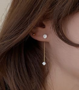 Boucles d'oreilles longues en Zircon pour femmes, bijoux coréens délicats, avant et arrière, 2021