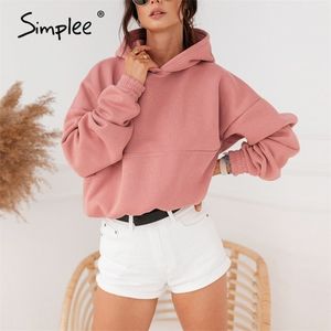 Simplee Causal Rose Court Femmes Sweat-shirt à manches longues Automne Hiver Sweats à capuche surdimensionnés Top Loose Femme Chemise Pull Femme 201109