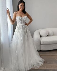 Robe De mariée trapèze simple en Organza avec dentelle brodée, sans manches, sans bretelles