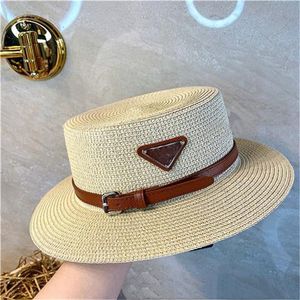 Simplicité chapeaux de créateurs couleur unie chapeaux de mode pour hommes triangle ceinture en cuir cappello été extérieur soleil protéger pêcheur luxe chapeau de paille large bord PJ066 C23