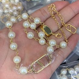 Eenvoud Lady Brass Pearls kettingen Hangers Geometrie Design Initial V Nest Pearl Decoreer koper Vrouwen ketting ketting sieraden geschenken van1 --03