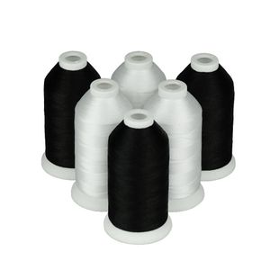 Hilo de máquina de bordar de poliéster Simthread 120D 2 40WT blanco o negro - carrete de 1000M 6 carretes kit243t