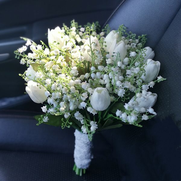 Flores decorativas simuladas, lirio de los valles, flor de mano, novia, foto de boda, tulipán, lirio de cala, ramo