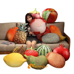 Gesimuleerd fruit pluche kussen als echt beide zijdes afdrukken van nangka mangosteen ine granaatappel sofa stoel decor kussen cadeau j220704
