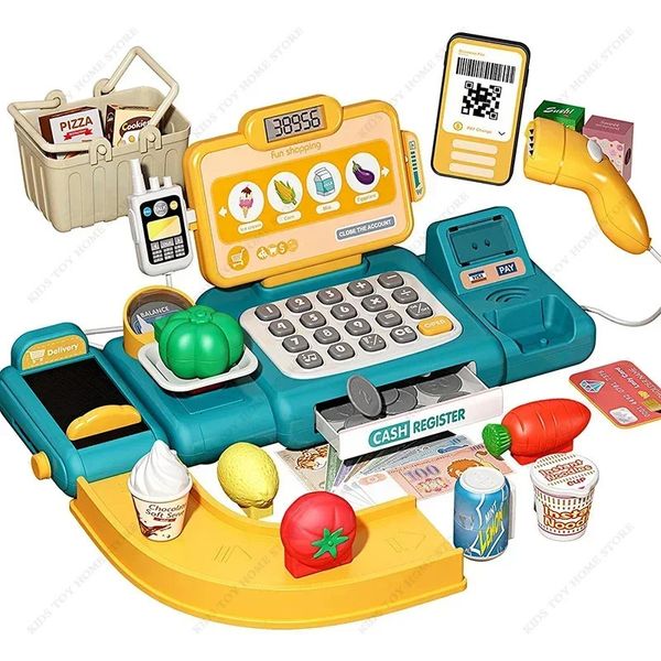 Calculatrice de jeux simulée Caissez-vous enregistre des supermarchés Toy Supermarket Caisse enregistreuse avec le scanner Microphone Credit Card Childrens Gift 240514